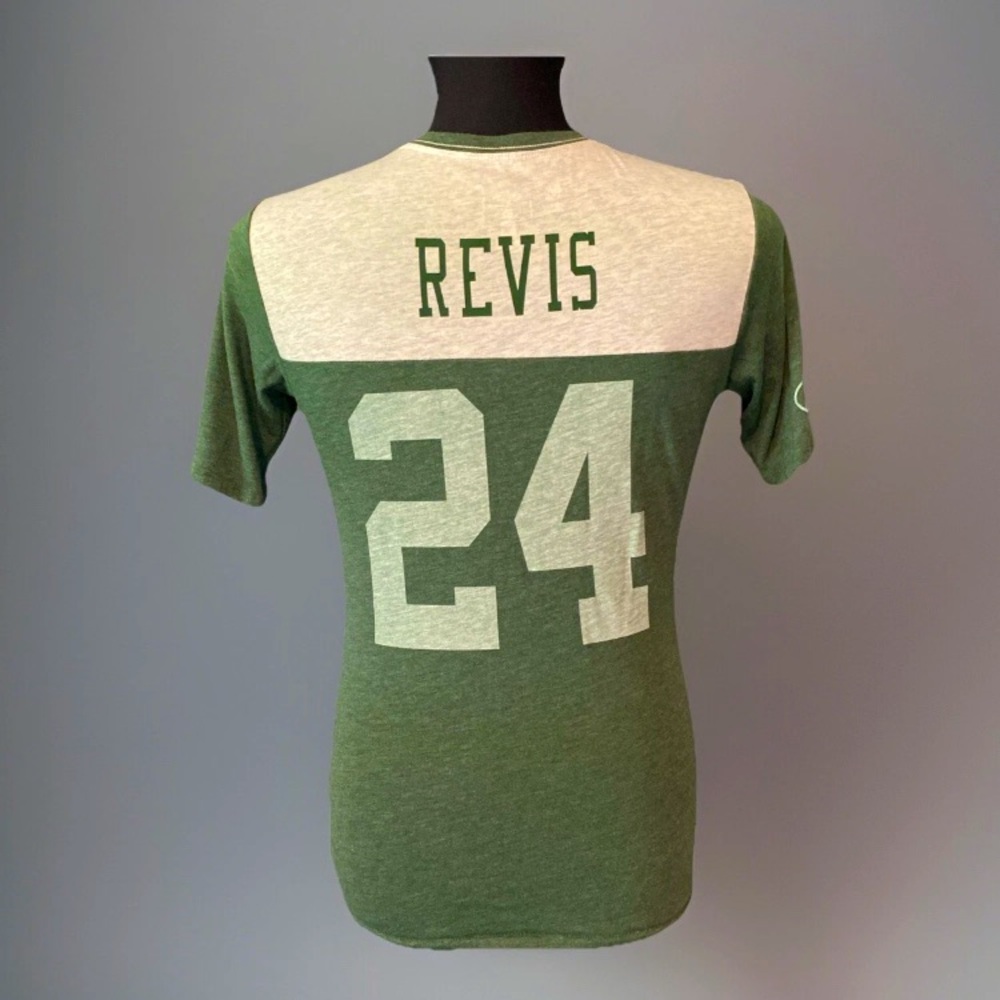 Nike Womens Darrelle Revis #24 Graphic T-Shirt Green / Grey Medium